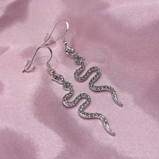 Sterling silver cz snake earrings