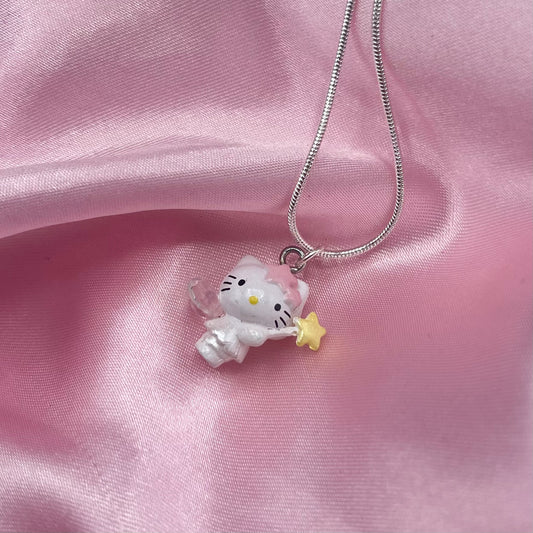 Sterling silver plated kawaii kitty fairy Charm Necklace