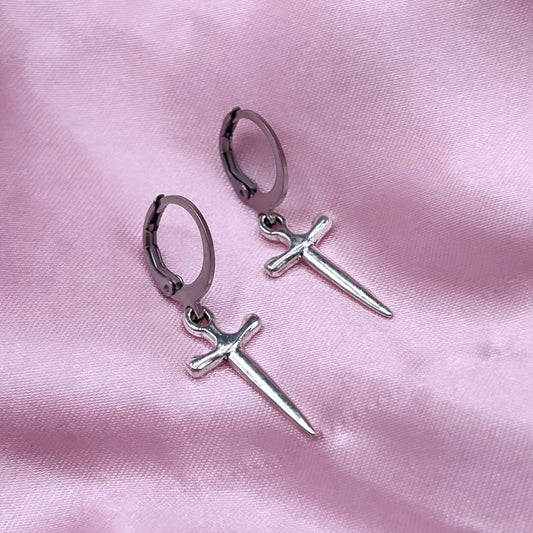 Stainless steel dagger Huggie Hoop Earrings