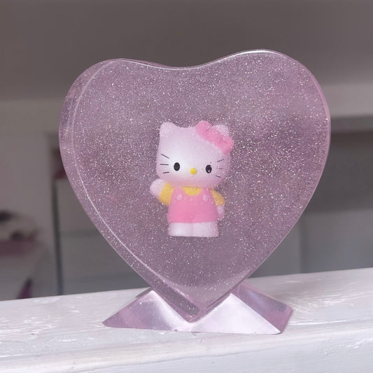 Resin Baby Pink Glitter Kitty Kawaii Heart Frame Home Decor