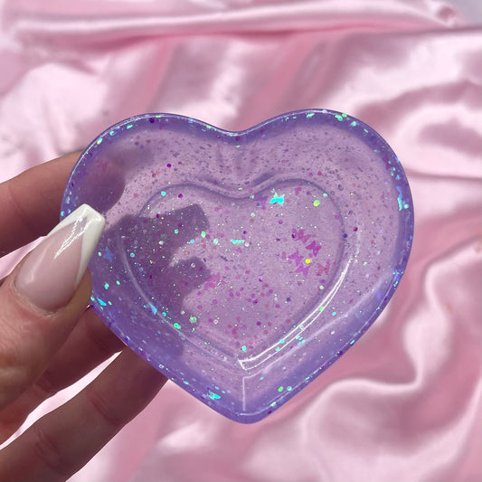Resin Lilac Purple Sparkle heart Dish Jewellery Ring Holder Pot