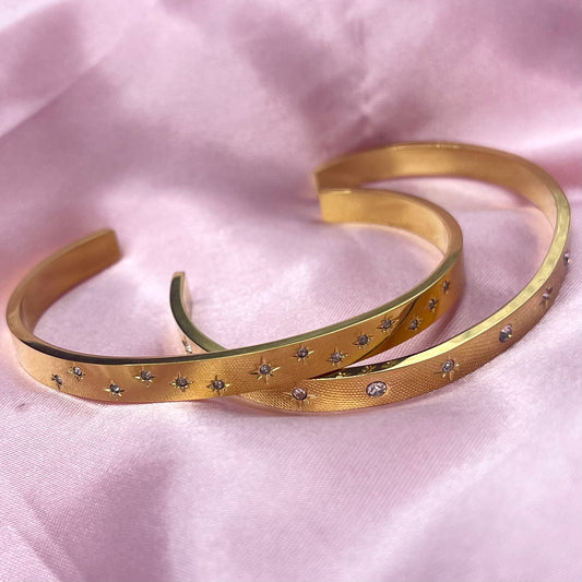 Gold Hypo Allergenic star CZ adjustable bangle bracelet