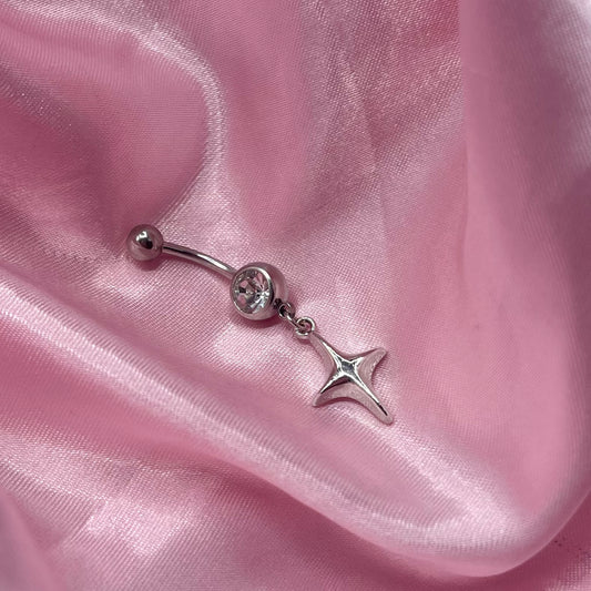 Surgical steel silver Diamanté Star Belly Naval Bar