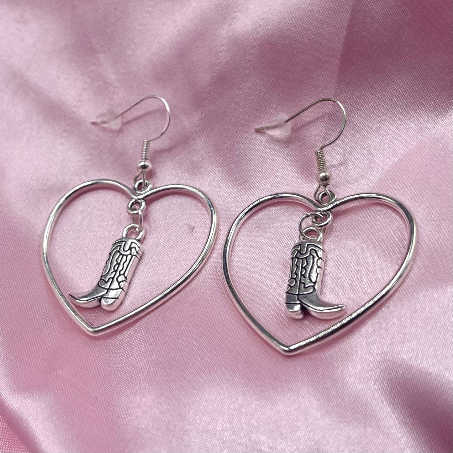 925 Sterling silver cowgirl boot Heart Earrings