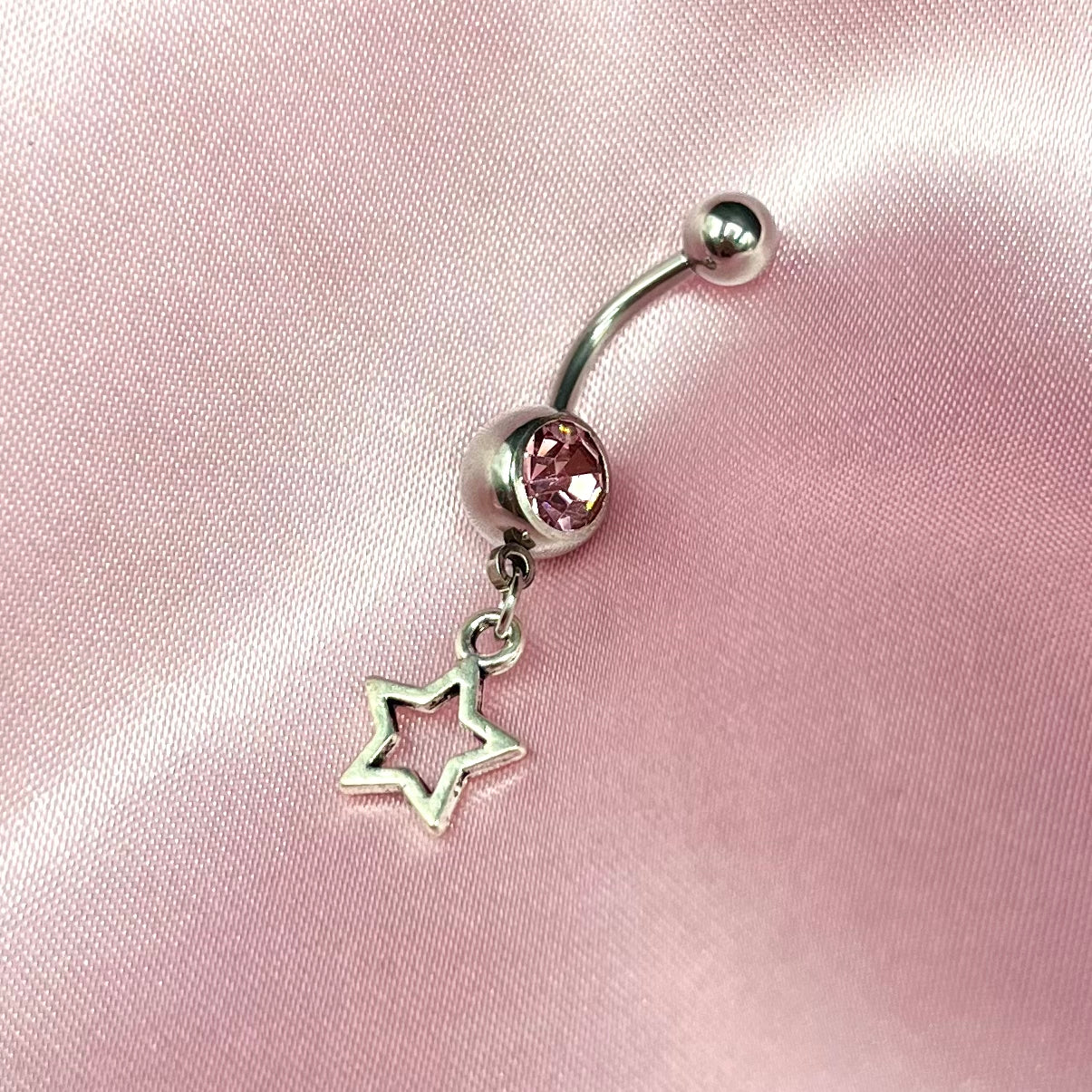 Surgical steel Baby Pink Diamanté star Belly Naval Bar