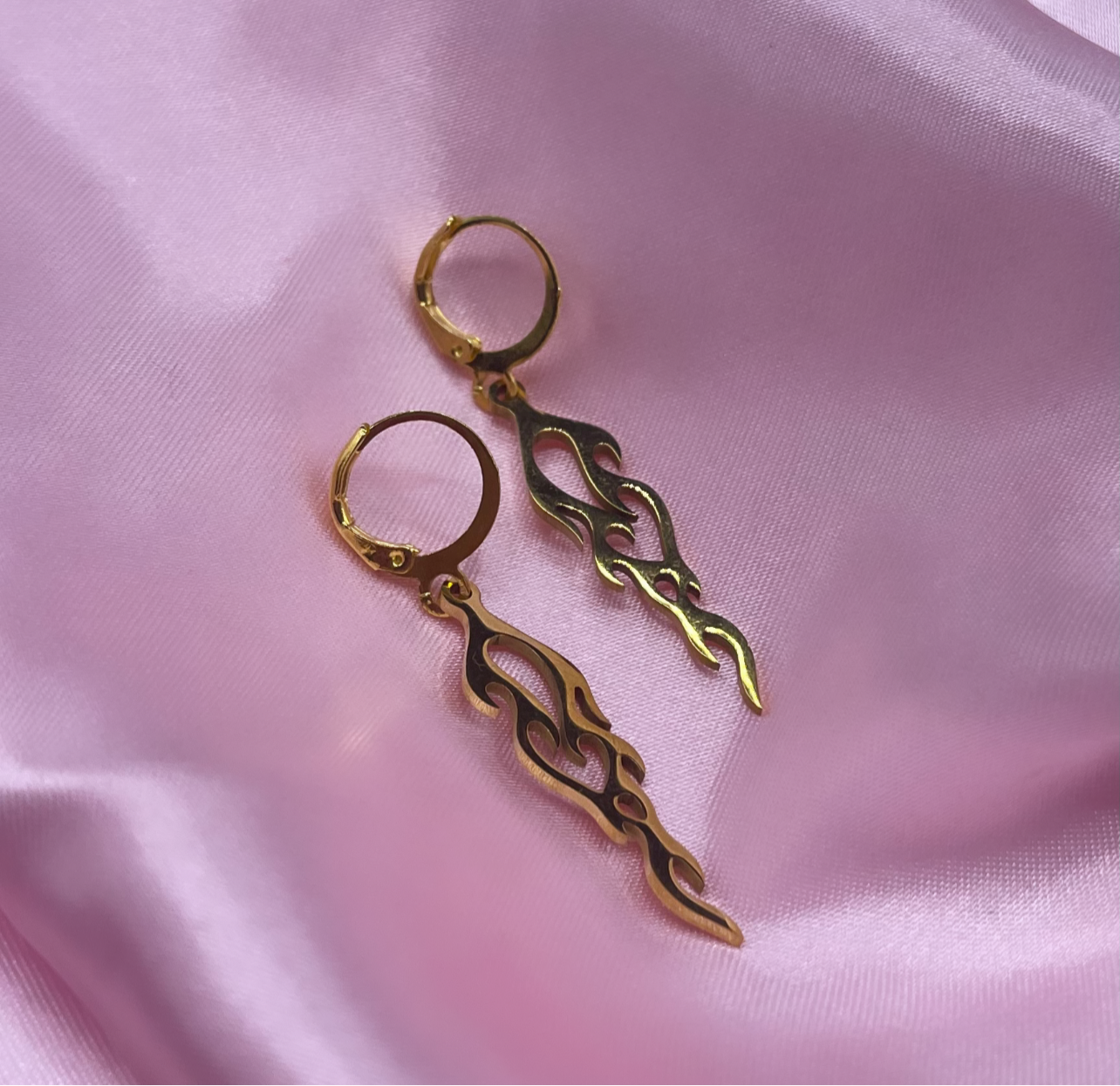 Gold Stainless steel flame Huggie Hoop Earrings