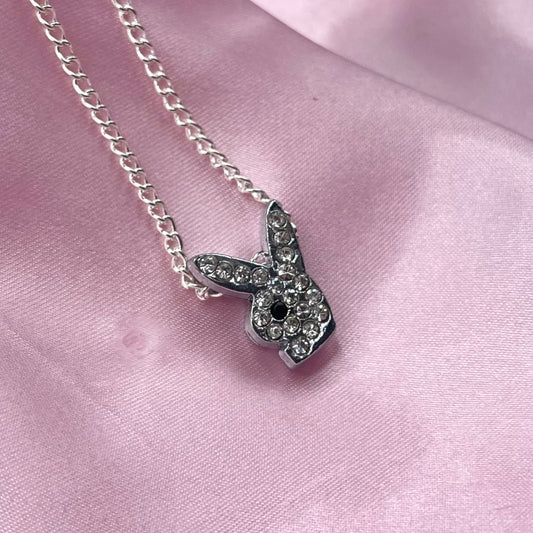 Sterling Silver Plated Diamanté Bunny Necklace