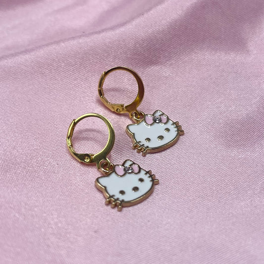 Gold Stainless steel kawaii kitty Huggie Hoop Earrings