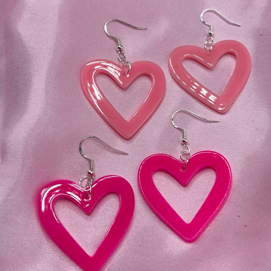 Sterling silver acrylic pink heart earrings