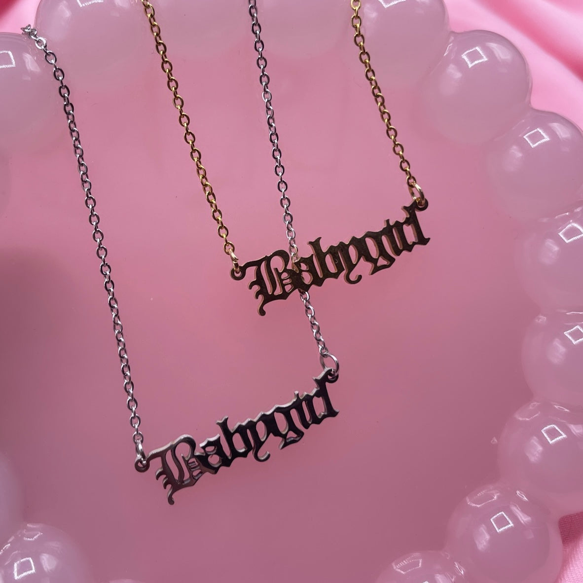 Stainless steel English letter font Babygirl necklace