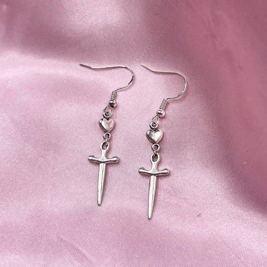 Sterling silver dagger heart Earrings