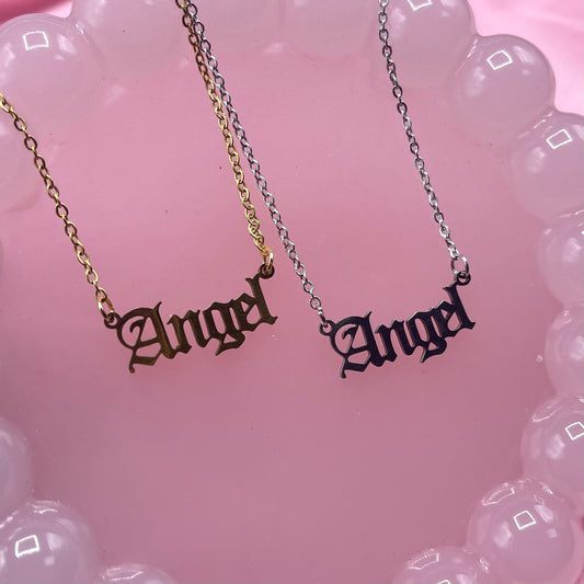 Stainless steel English letter font Angel necklace