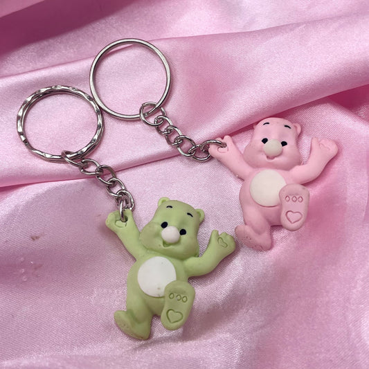 Baby pink green resin bear charm KeyRing keychain