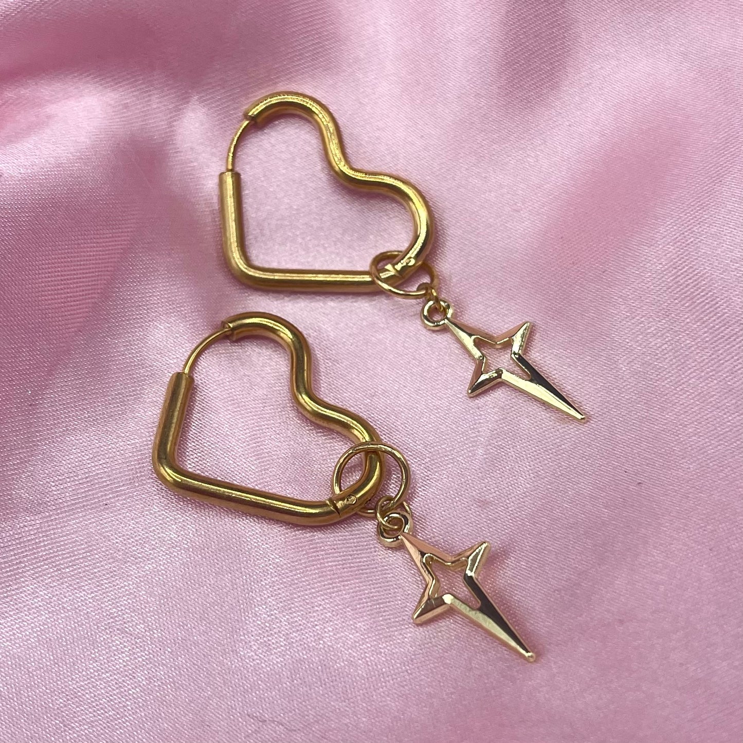 Stainless steel Heart Chunky Hoop Dangly star Earrings