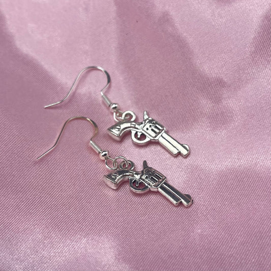 Sterling silver pistol gun earrings