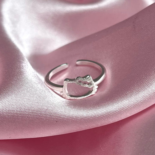 Sterling Silver Kawaii Hollow Kitty Adjustable Ring