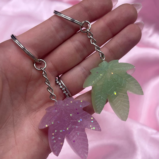Purple | green resin stoner leaf charm KeyRing keychain
