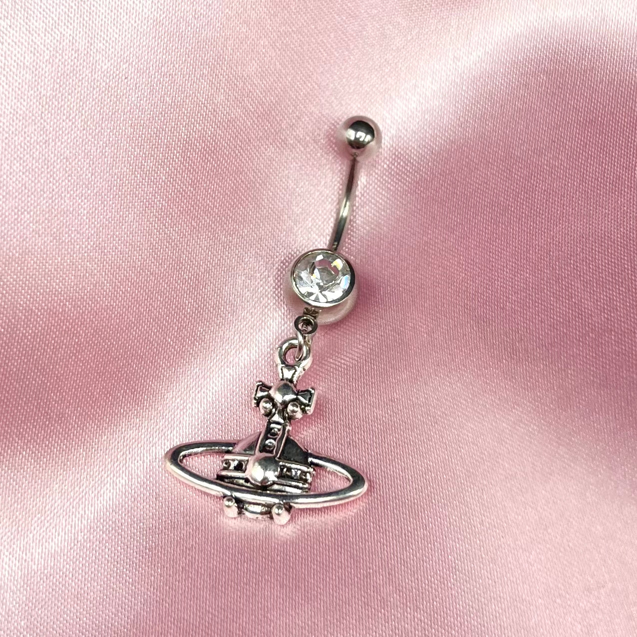 Surgical steel silver Diamanté orb Belly Naval Bar