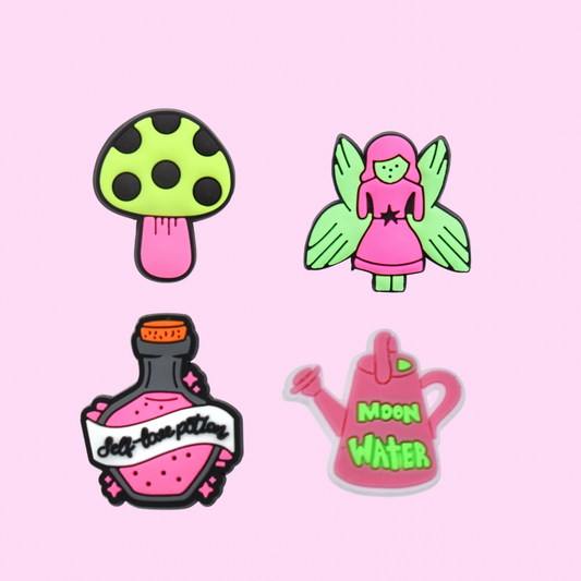 Pink green mushroom moon water fairy aesthetic croc charm