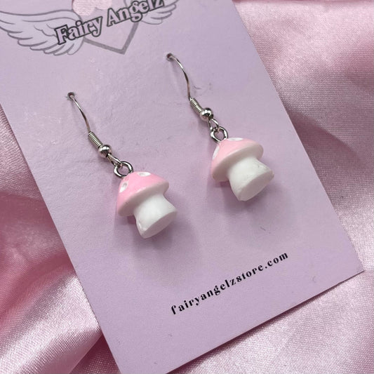 Sterling silver pink resin mushroom Earrings