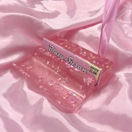 Handmade Resin Baby Pink Glitter Rolling Tray | Holder | Smoking Accessories ( pink or purple )