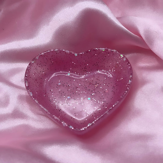 Resin Baby Pink Sparkle heart Dish Jewellery Ring Holder Pot