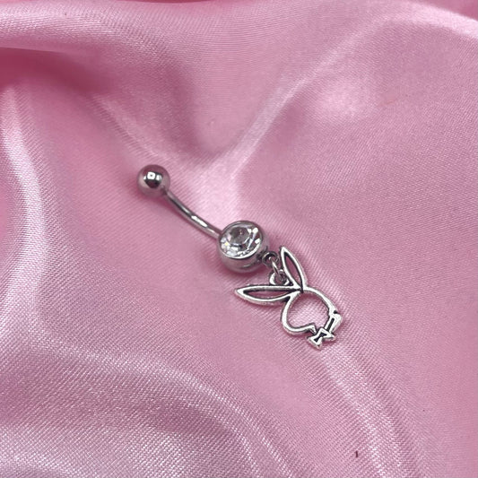 Surgical steel CZ Silver Bunny Belly Naval Bar