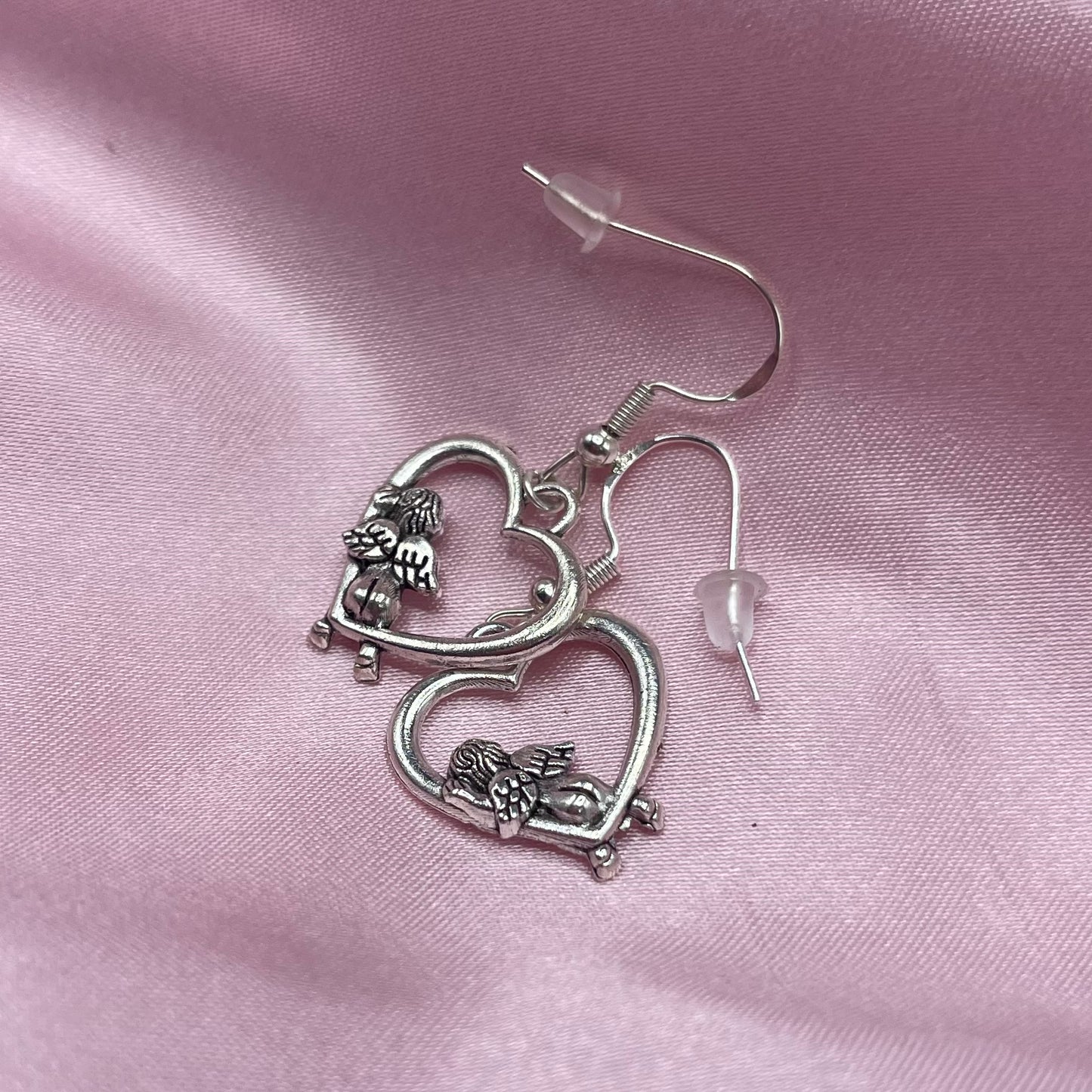 925 Sterling silver Cherub Angel heart Earrings