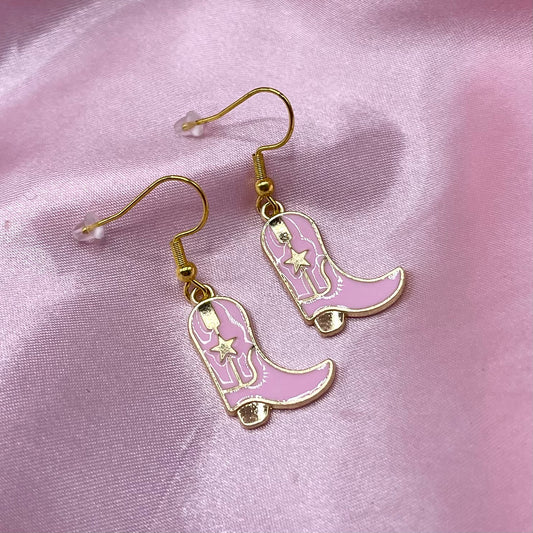 Stainless steel gold pink cowgirl boots Earrings