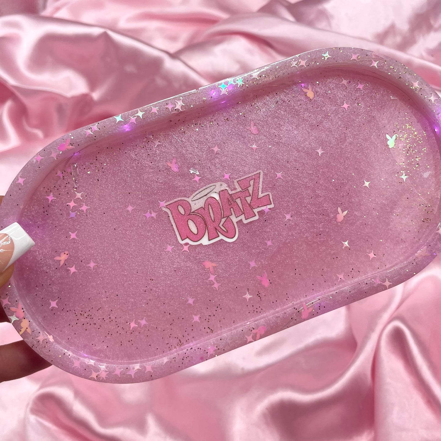 Resin Baby Pink Sparkle y2k Bunny Heart Ashtray
