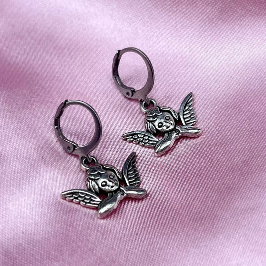 Stainless steel cherub Angel huggie hoop earrings