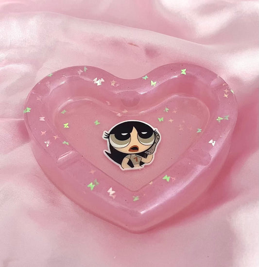 Resin pink glitter buttercup heart Ashtray