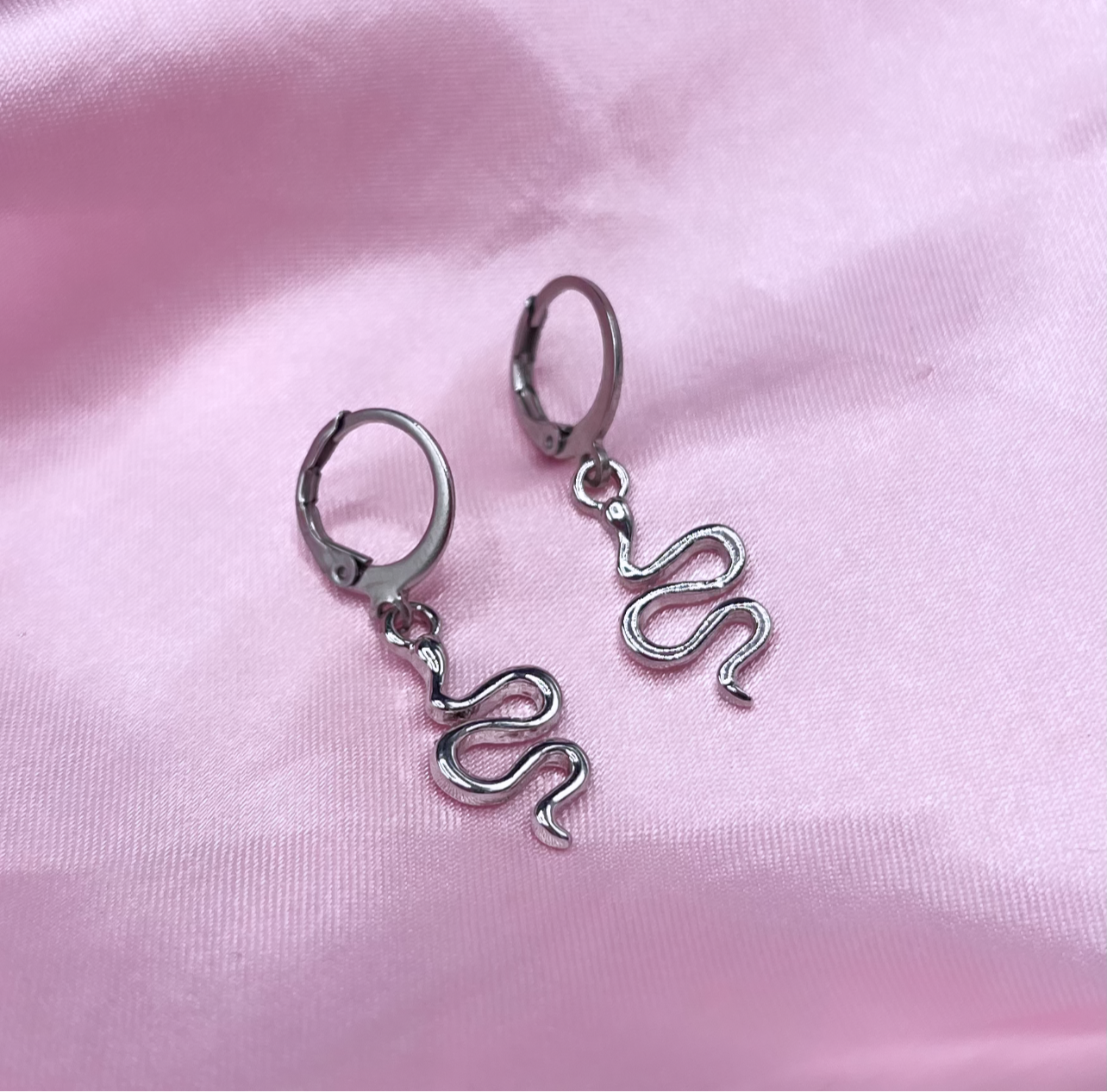 Silver Stainless steel Snake Huggie Hoop Earrings