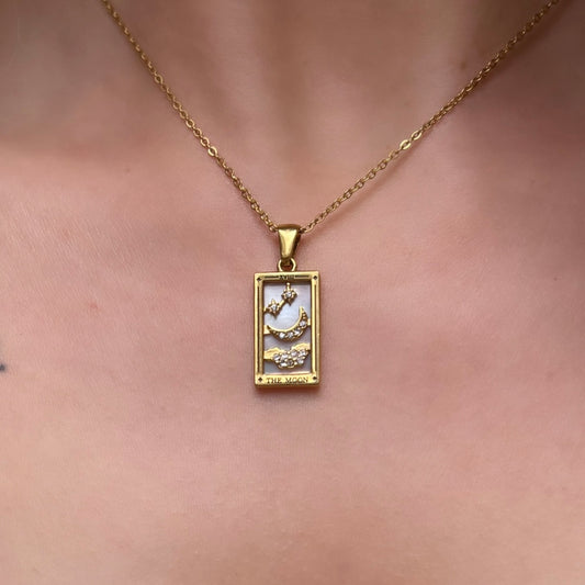 Gold | Silver The Moon Tarot Card Pendant Adjustable Necklace