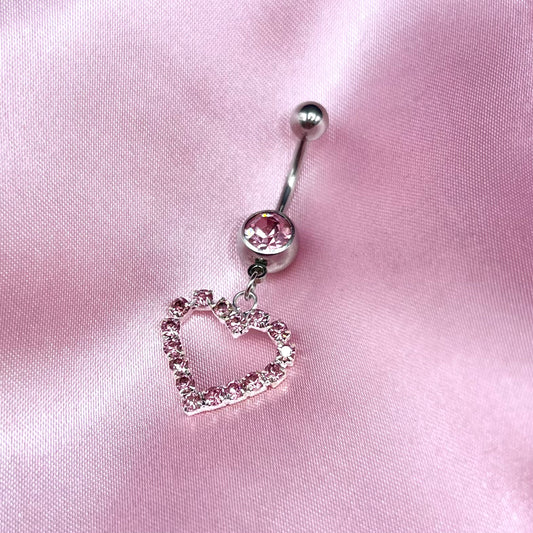 Surgical steel Baby Pink Diamanté Heart Belly Naval Bar