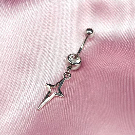 Surgical steel silver Diamanté Star Belly Naval Bar