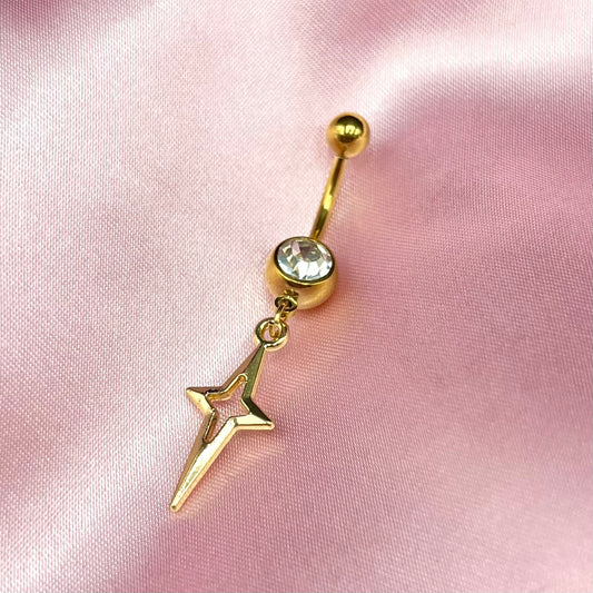 Gold surgical steel Diamante Star Belly Naval Bar