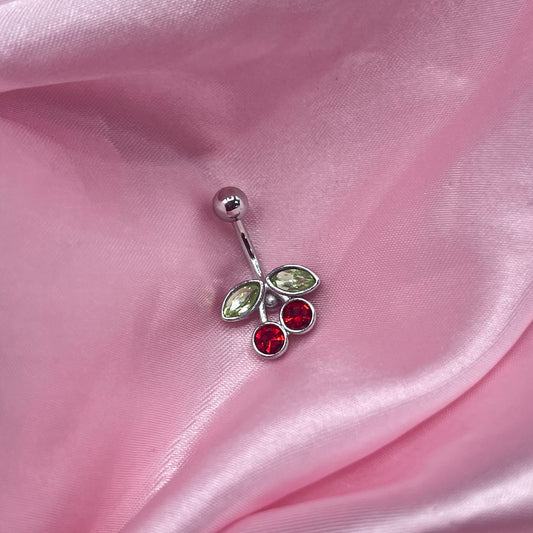 Surgical steel Diamanté CZ Red Cherry Belly Naval Bar