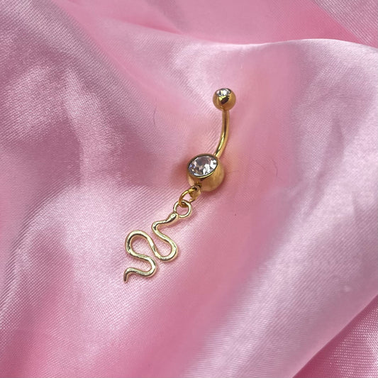 Gold surgical steel diamanté snake Belly Naval Bar