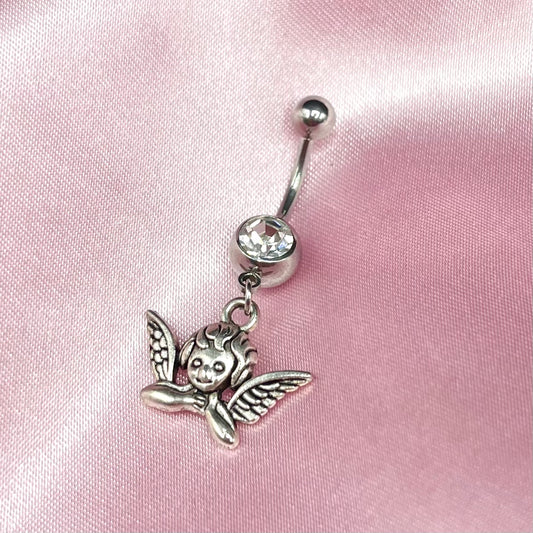 Surgical steel Silver Diamanté Cherub Belly Naval Bar