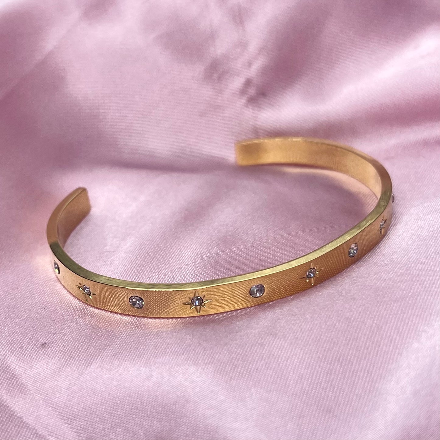 Gold Hypo Allergenic star CZ adjustable bangle bracelet