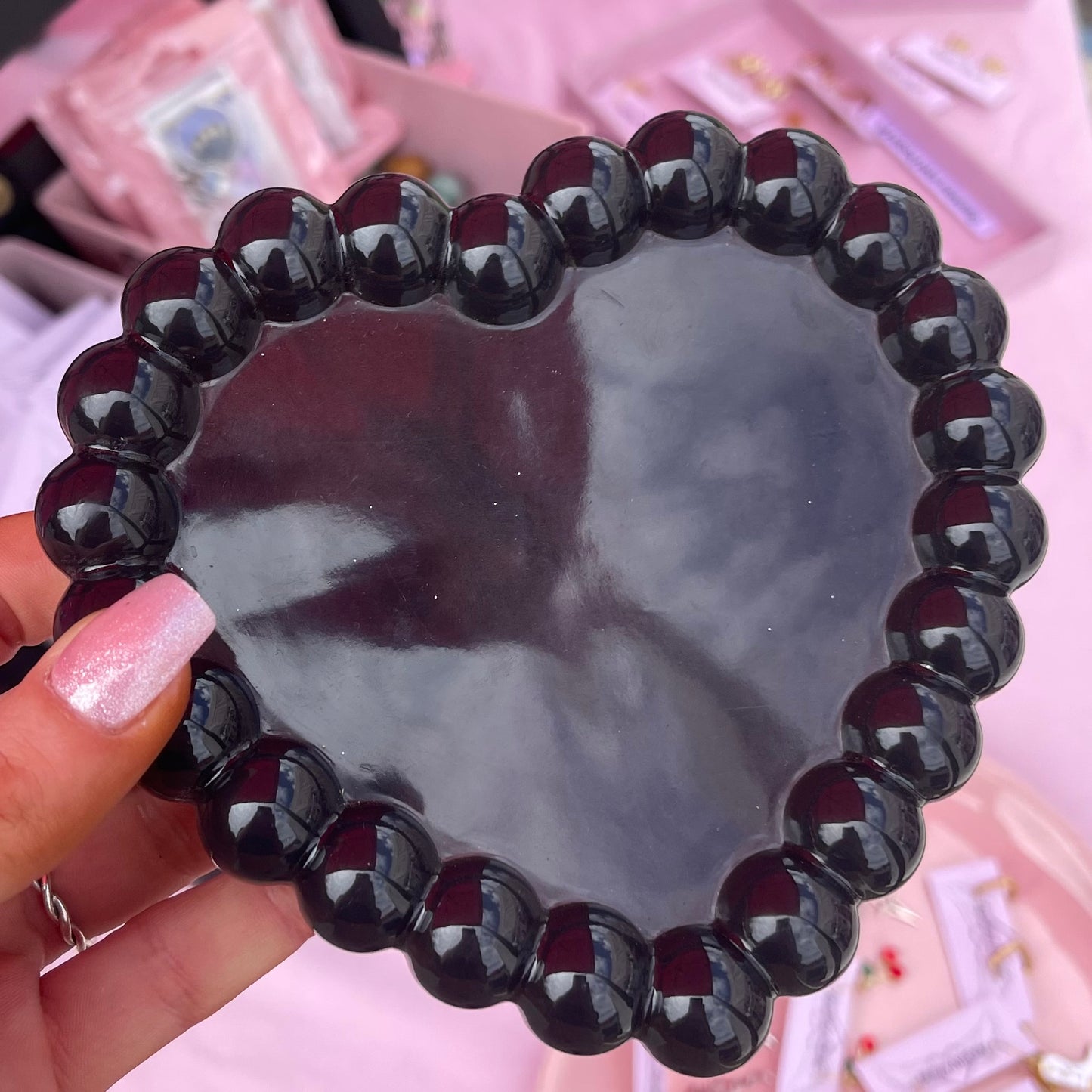 Resin Black Bubble Heart Jewellery Dish Home Decor Tray