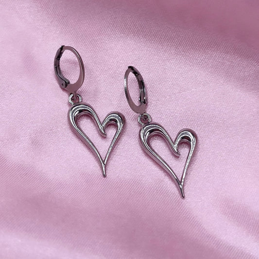 Stainless steel Heart Huggie Hoop Earrings