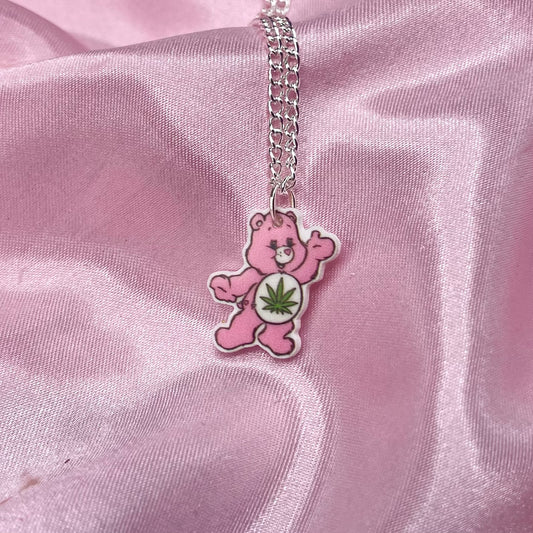Sterling Silver Plated Pink Don’t Care Bear Necklace