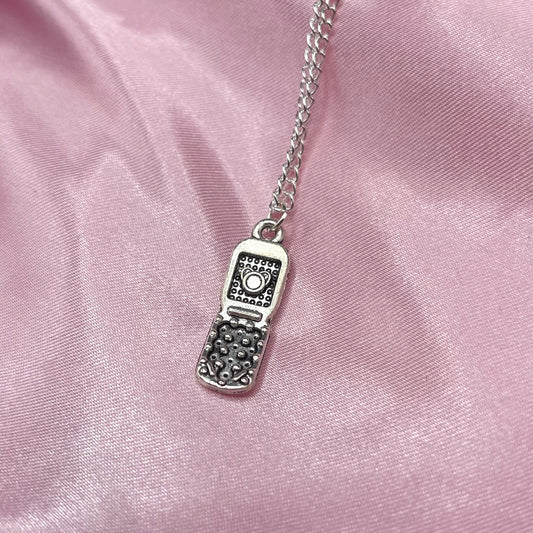 Sterling Silver Plated y2k Flip Phone Charm Necklace