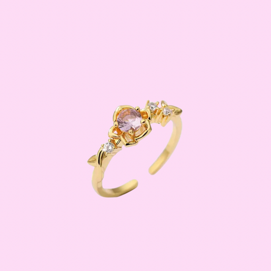 Gold Diamanté Dream Princess Baby Pink adjustable Ring