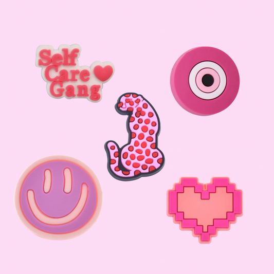 Pink pixel heart evil eye protection leopard self care gang croc charms ( x 1 )
