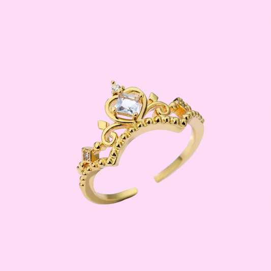 Gold Diamanté Dream Princess Crown Baby Pink / Blue adjustable Ring