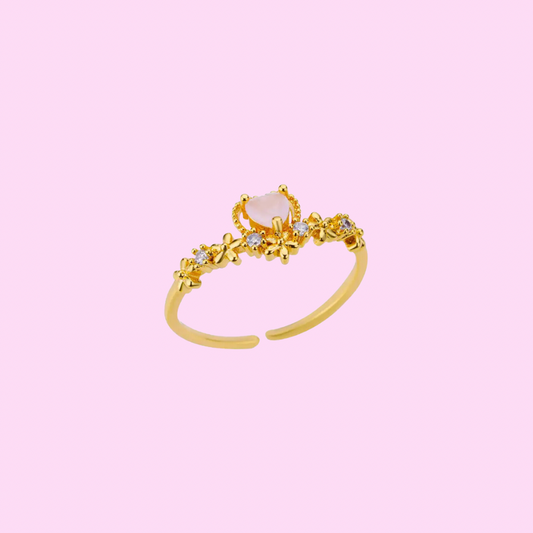 Gold Diamanté flower Princess Baby Pink adjustable Ring