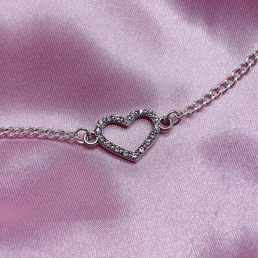 Sterling Silver Plated CZ Diamanté Hollow heart Necklace